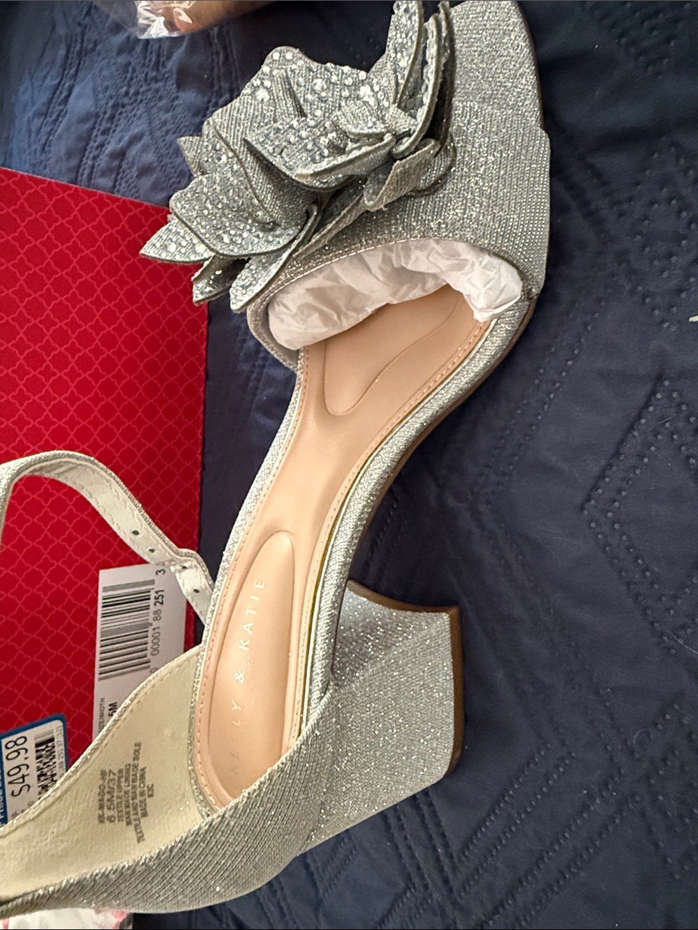 Kelly & Katie Silver Glitter Floral Peep-Toe Slingback Heels
